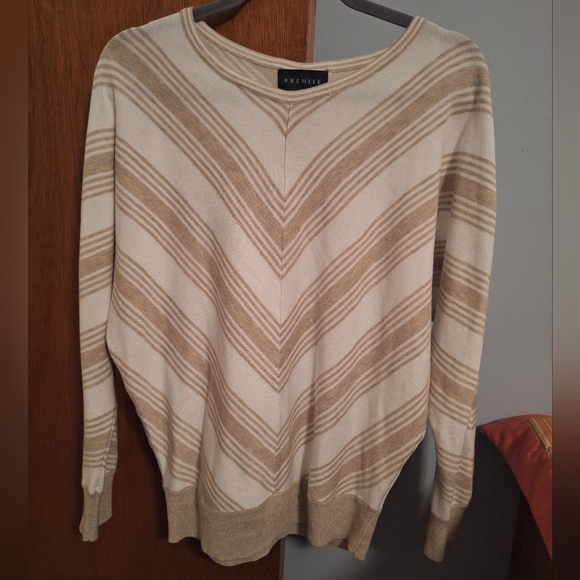 Premise Women's Cream and Tan Striped Sweater Size M - Picture 1 of 6